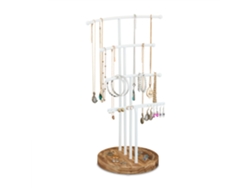 Organizador de joyas Relaxdays, en forma de T, para collares y pendientes, caja de joyería, madera y metal, blanco/marrón