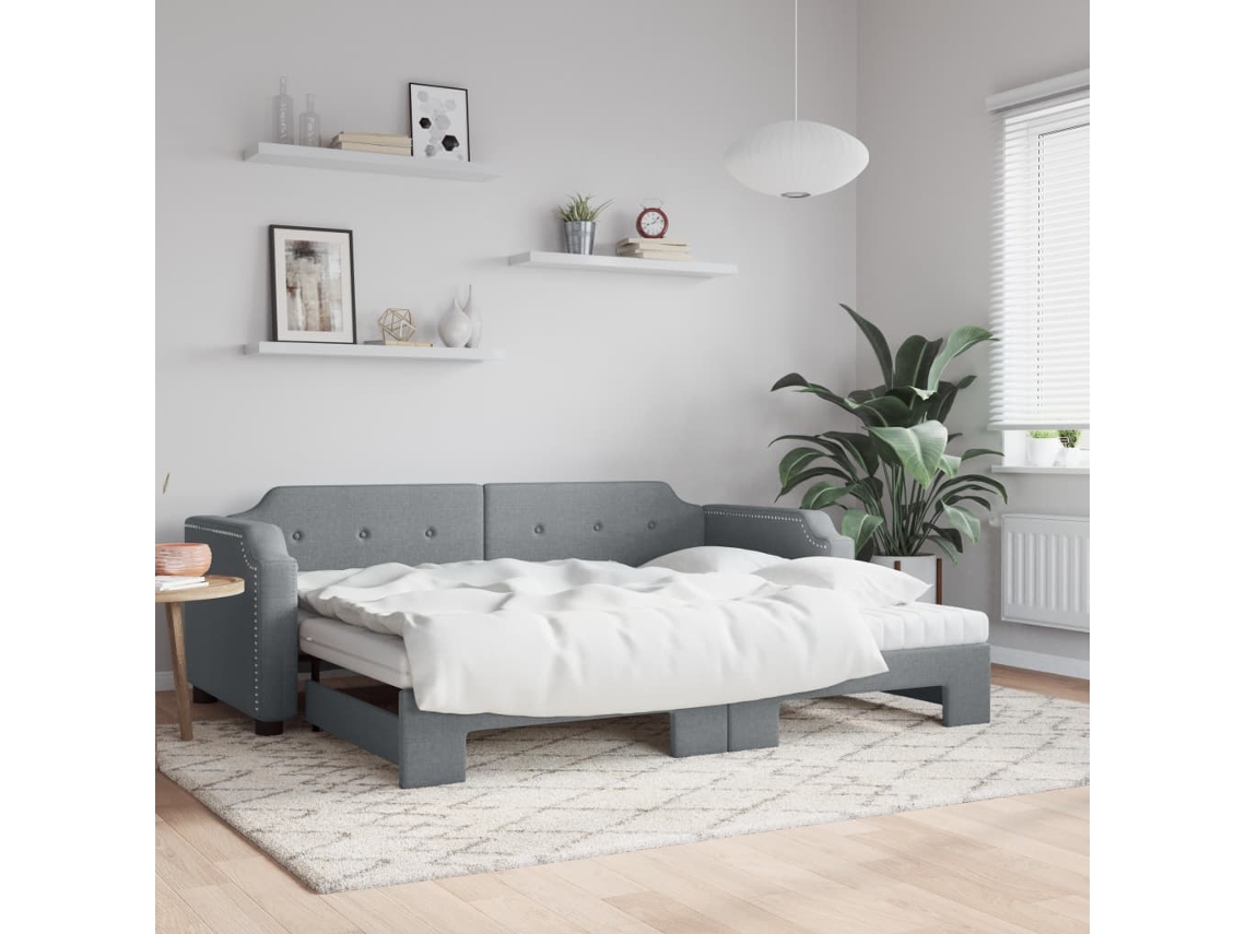 Sofá Cama Nido Con Colchón Tela Gris Claro 90x200 Cm