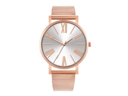 Reloj De Cuarzo De Pareja Con Correa De Malla Moda Dial Numeros Romanos Blanco Oro Rosa