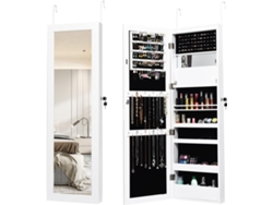 Armario para Joyas con Espejo de 12 LED, Organizador de Armario Joyero Montado en Pared o Puerta con Estantes Forrados, Ganchos (Blanco) COSTWAY