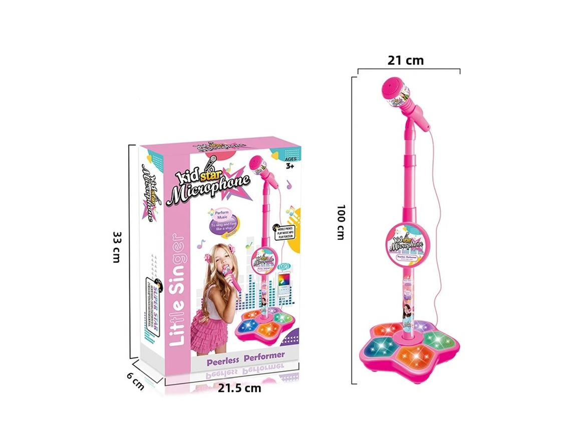 Micrófono para niños (rosa) con soporte, instrumento musical para karaoke, juguete educativo para formación.