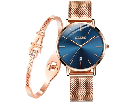 VEANXIN Conjunto de Reloj para Mujer, Simple, Cuarzo de Oro Rosa, Resistente al Agua(oro rosa)