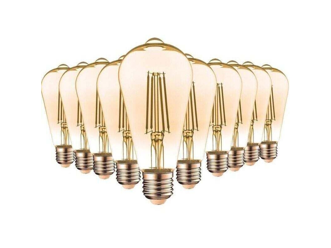Paquete De 10 Bombillas Led E27 7w St64 2200k, Tipo Edison, Temperatura