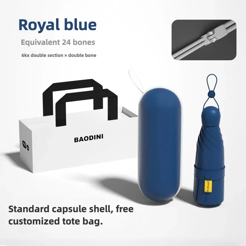 Paraguas Mini Para Mujer (azul Real) Con Protección Upf50+, Plegable En 5 Partes.