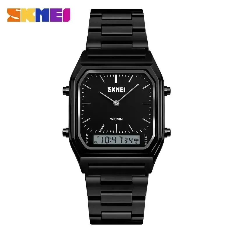 Reloj De Cuarzo (negro) Con Doble Zona Horaria Digital, Cronógrafo Deportivo, Resistente Al Agua.