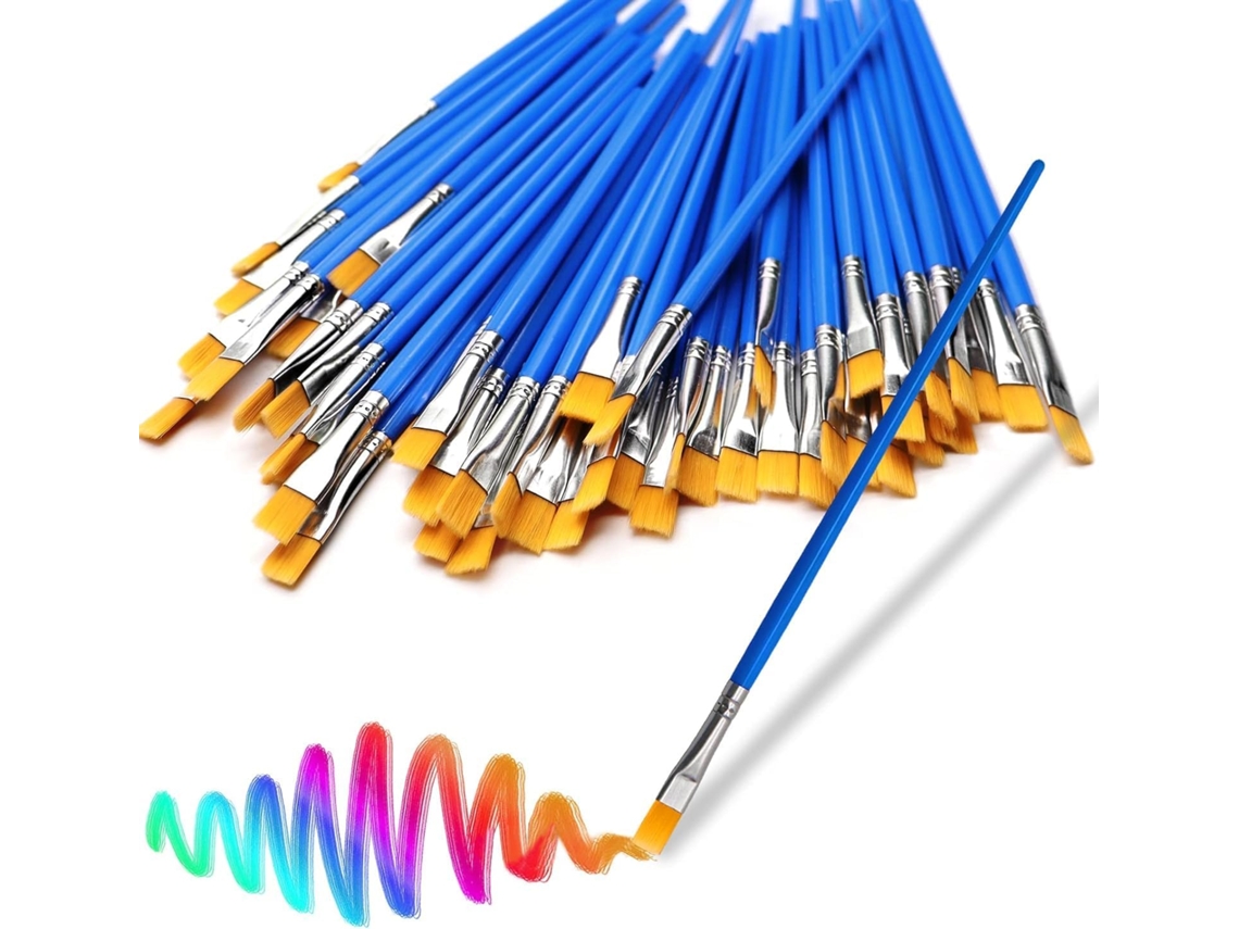 Juego de 50 pinceles planos de nailon, pinceles pequeños para óleo y acuarela Digitallab (azul)