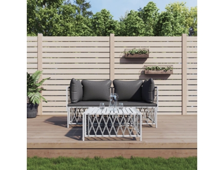 Conjunto 3 de muebles de jardín VIDAXL con cojines acero blanco