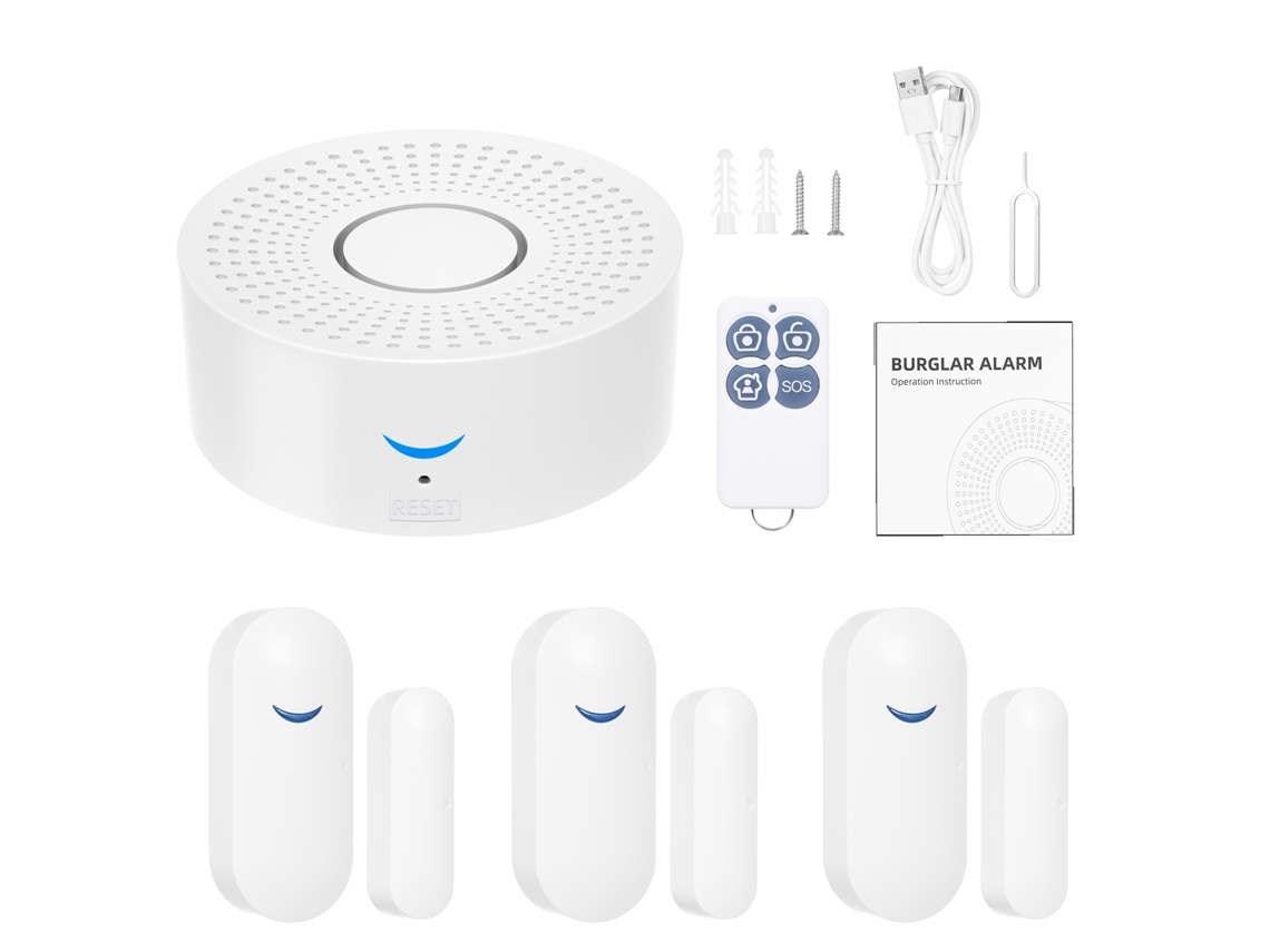 Yncm2026-sistema De Alarma Inteligente Wifi Para Hogar Con Sensor De Puerta/ventana Y Botón De Emergencia Control Remoto Por App Smart Life