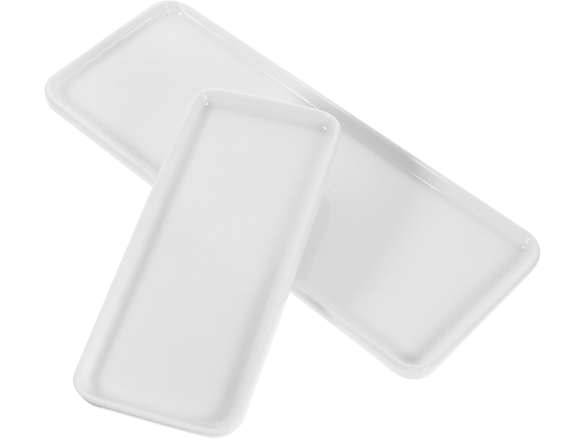 Bandejas Inodoro Cerámica Blanca Soporte Estable Juego 2 Bandeja Multifuncional Encimera Ideal Frascos Perfume
