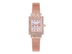 Reloj De Pulsera Vansvar Para Mujer, De Aleación, Con Malla Y Circonitas Cuadradas, Color Oro Rosa.