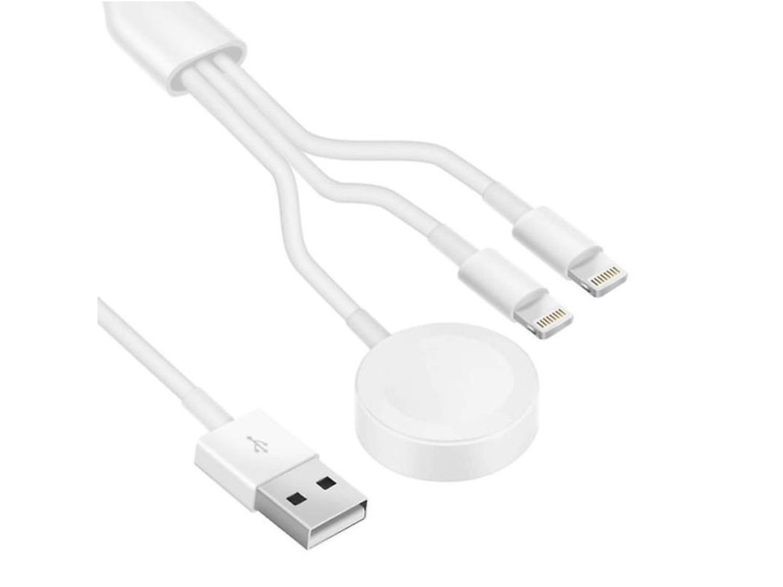 Cargador Inalámbrico 3 En 1 Para Iphone, Airpods Y Apple Watch Con Cable Usb Iluminado Kvb