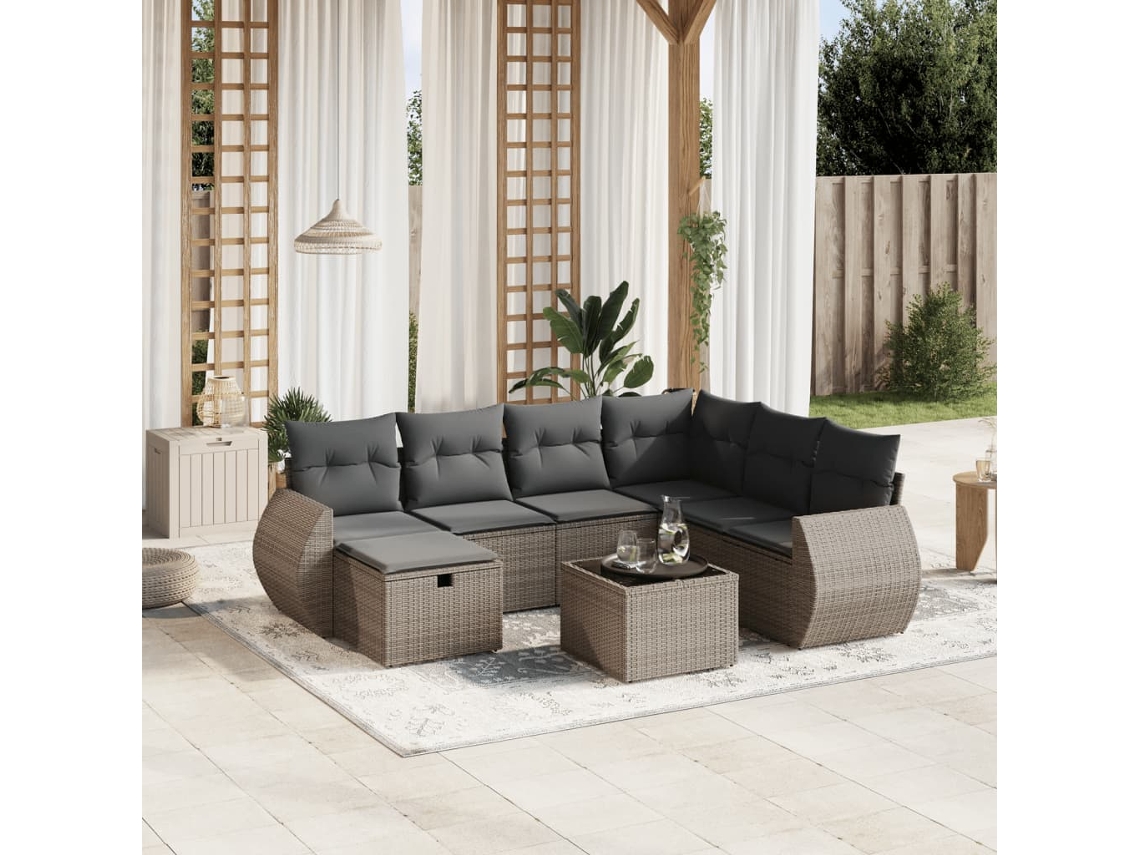 Conjunto de sofás de jardín de 8 piezas DKD Home Decor con cojines de mimbre gris