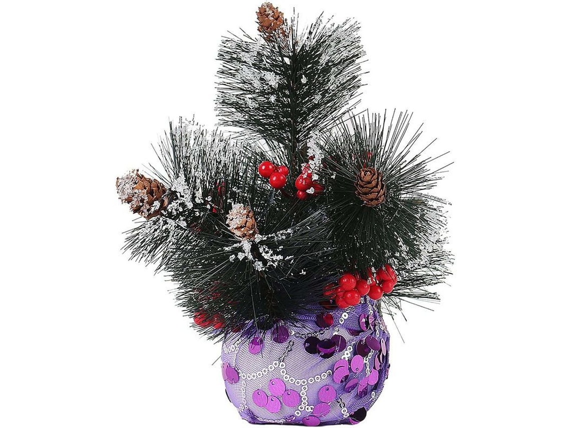 Árvore de Natal Artificial Mini 20 Cm Agulhas de Pinheiro Base de Tela Roxa para Mesa