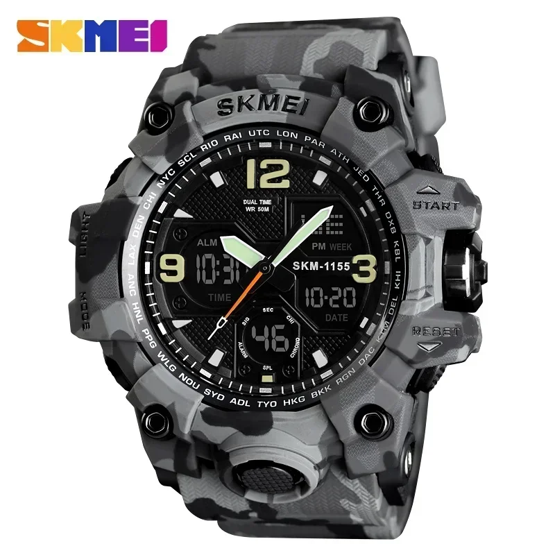 Reloj Deportivo Militar Digital Para Hombre (gris), Resistente Al Agua Hasta 5 Bares, Con Doble Pantalla.