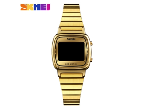 Reloj digital para mujer con banda de acero inoxidable, reloj LED electrónico cuadrado resistente al agua, tira de acero dorado LUUCOZK