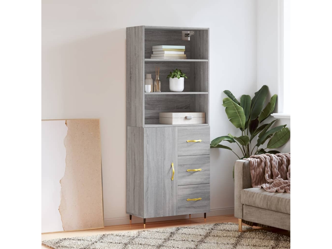 Aparador Alto Madera Contrachapada Gris Sonoma 69,5x34x180 Cm