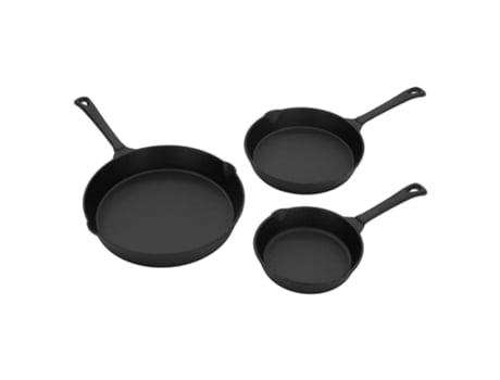 Set de 3 sartenes de hierro fundido Cocina al aire libre y camping Ø 16/20/25 cm Negro BBQ#BOSS