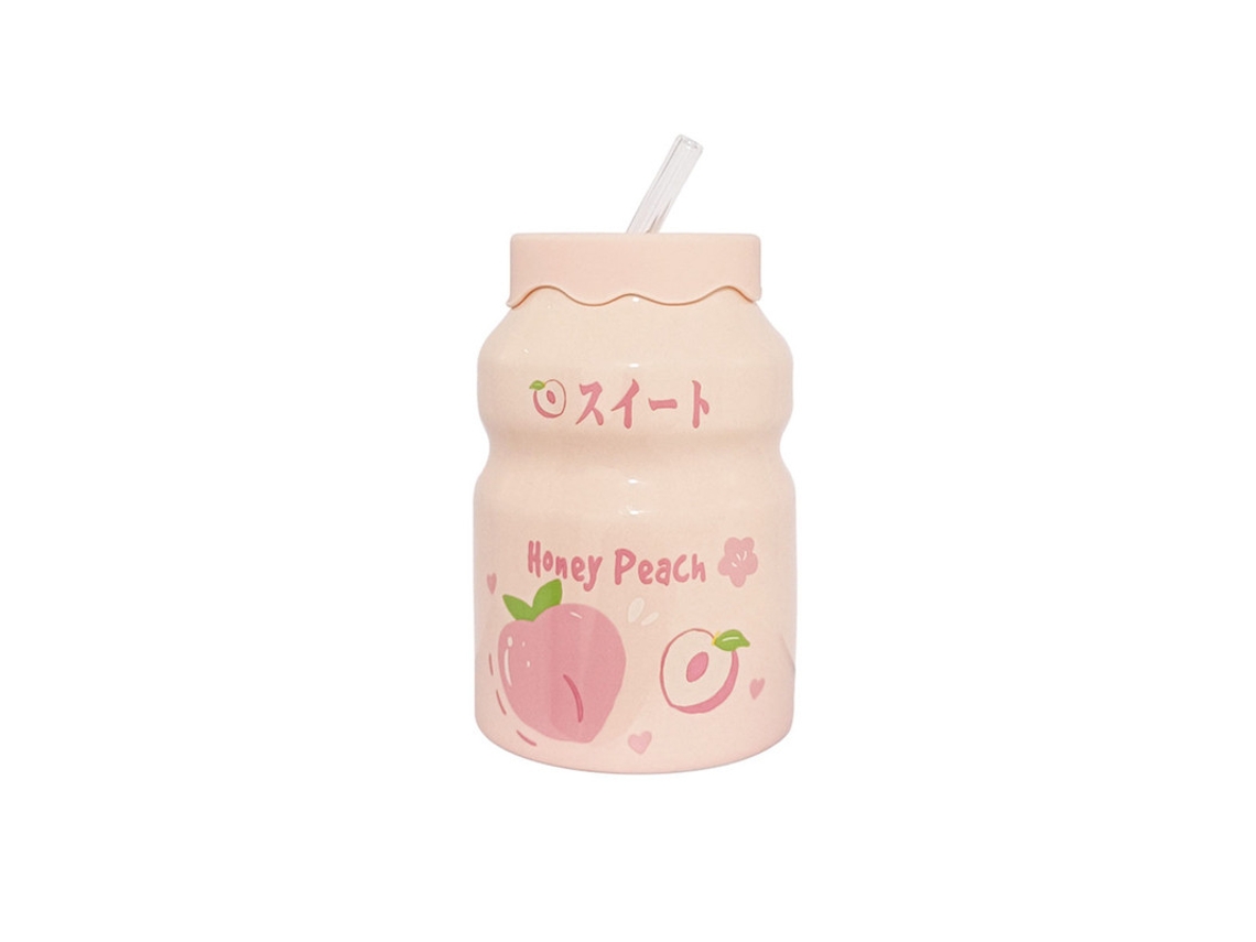 Cartoon fruta taza de cerámica con paja oficina taza de alto valor