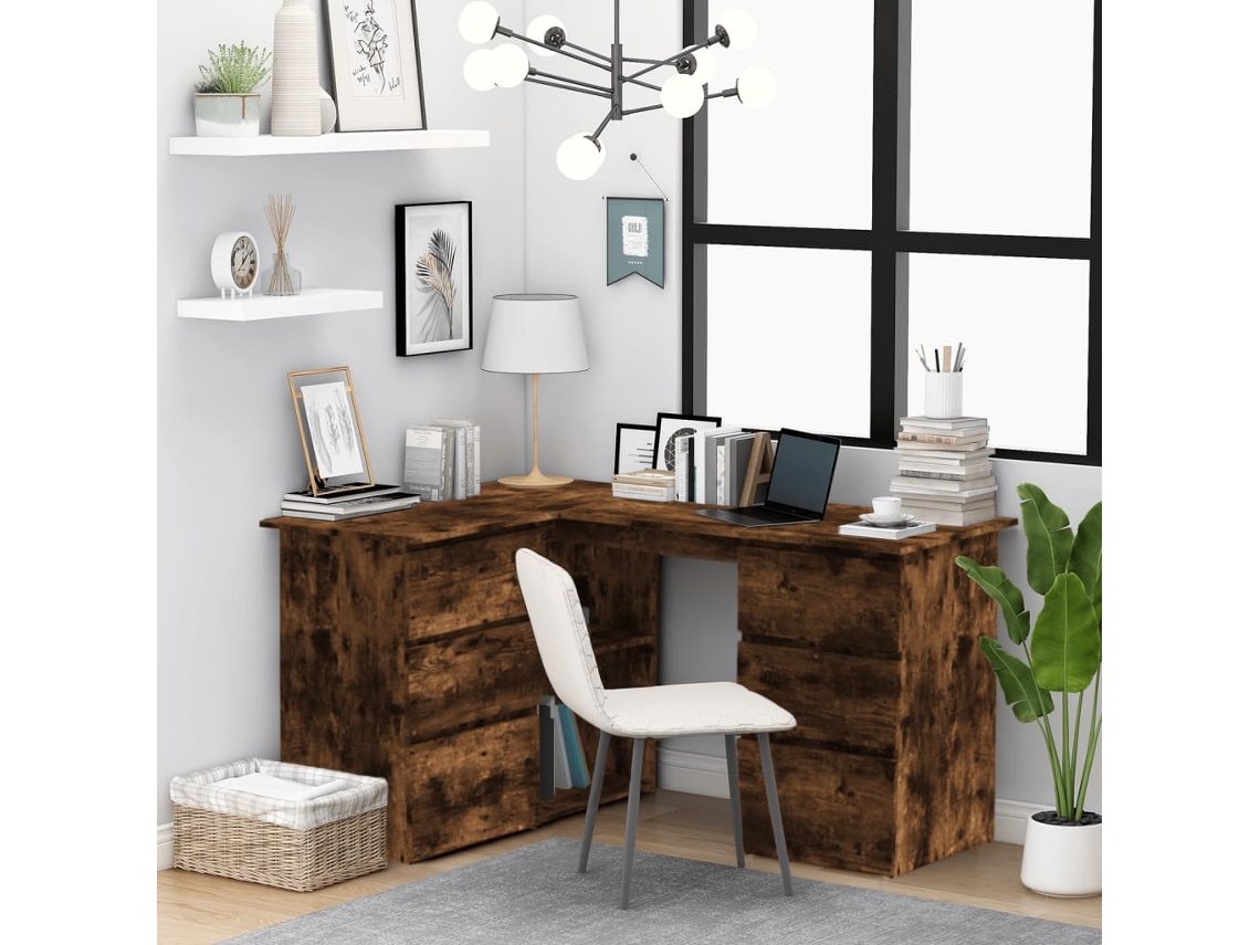 Escritorio | Mesa | Escritorio de esquina 145x100x76cm Madera de roble con acabado ahumado