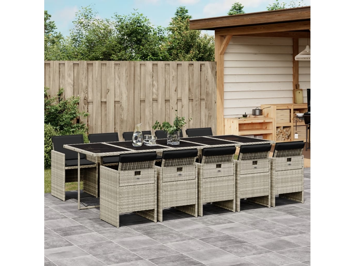 Juego de comedor de jardín de 11 piezas con cojines de mimbre gris DKD Home Decor