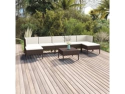 Conjunto de muebles de jardín con cojines de mimbre marrón, Dkd Home Decor
