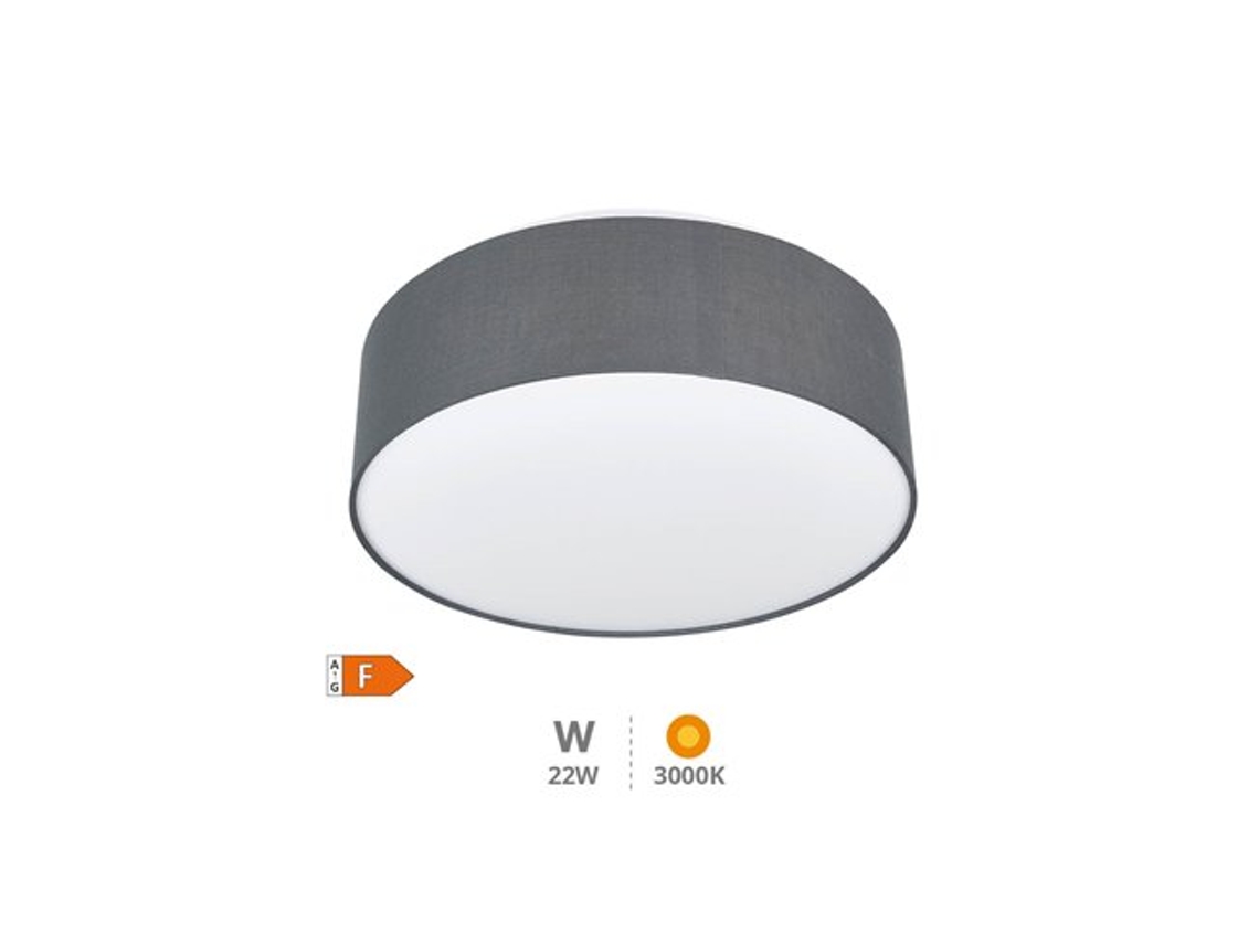 Lámpara de techo LED de tela Kasker, 22 W, 3000 K a 6500 K, regulable, gris, GSC
