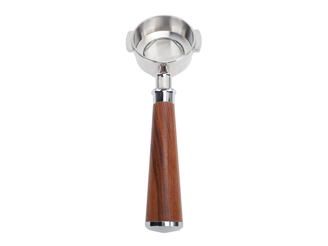 Soporte Para Filtro De Café De Acero Inoxidable De 58 Mm Sin Fondo Y Con Mango De Madera Maciza.