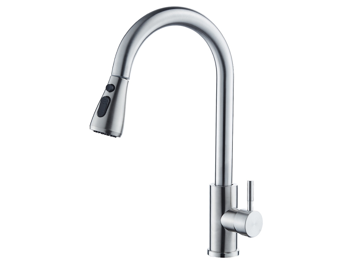 (plata) Grifo De Cocina De Acero Inoxidable Con Cabezal Rociador Extraíble, Níquel Cepillado, Manija Única.