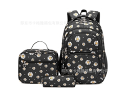 Mochila de tres piezas para estudiantes, gran capacidad, negra