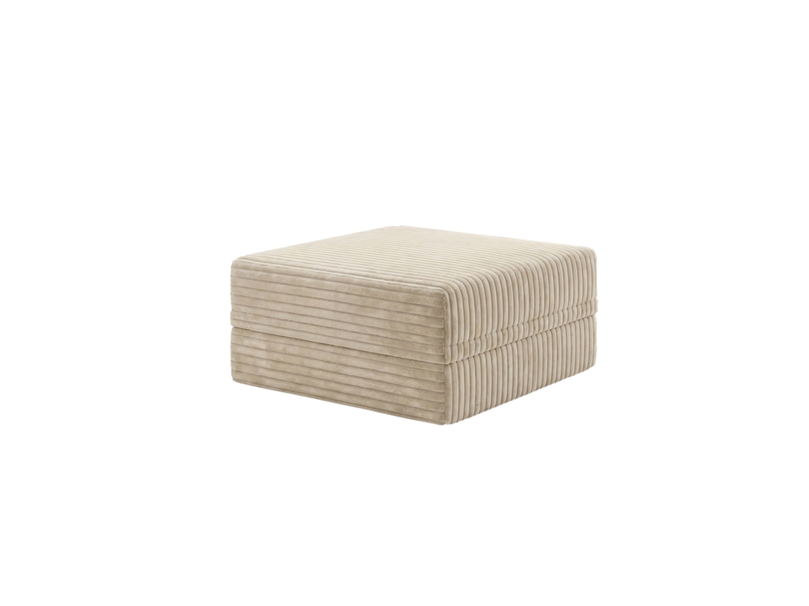 Sofá Modular Puff Convertible Veludo Listado Beige