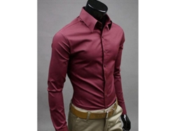 2026-camisas De Lujo Para Hombre Casual Formal Cuello Slim Fit Manga Larga Algodón Primavera Otoño Xl Borgona