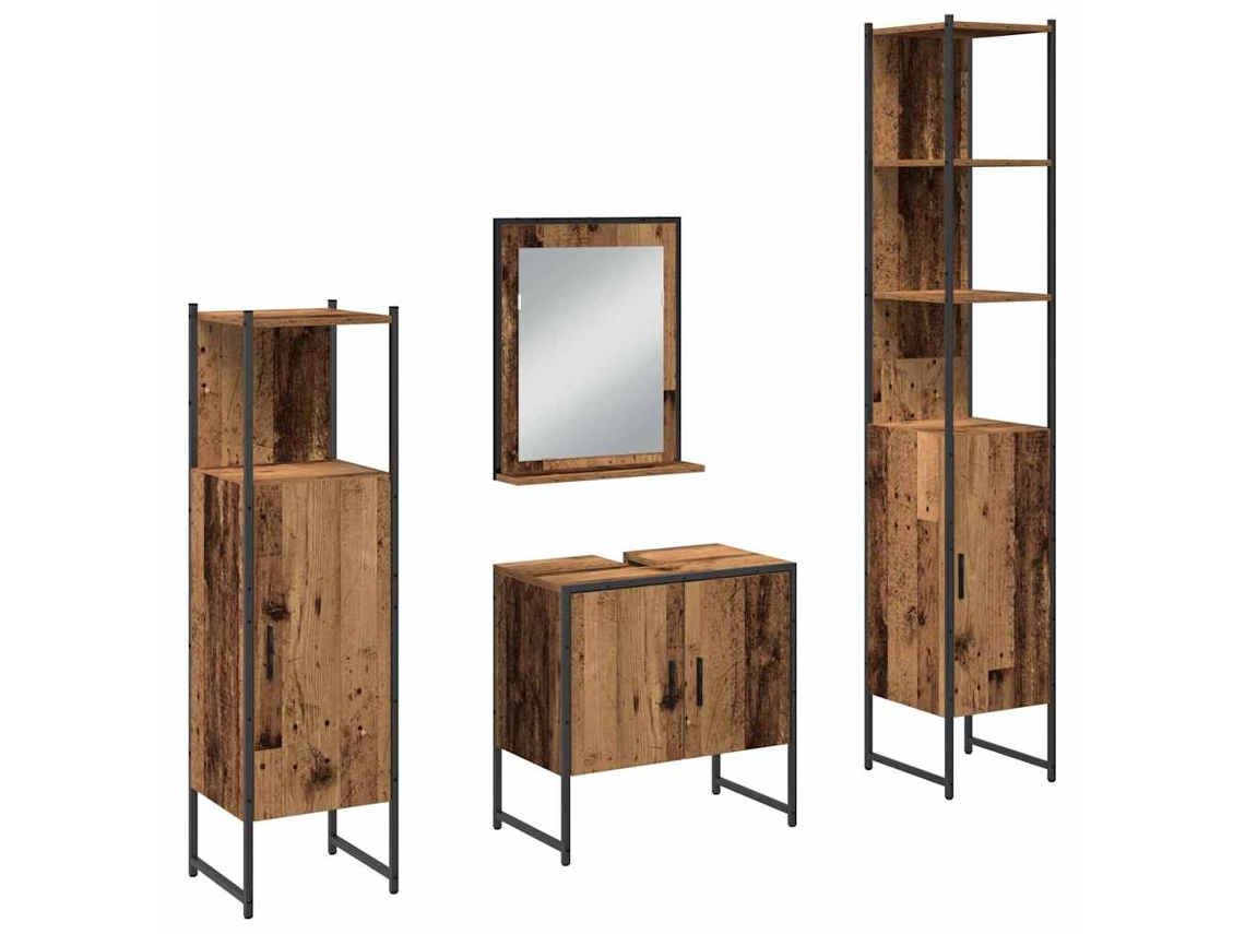 Juego de muebles de baño con puerta, 4 piezas, marrón