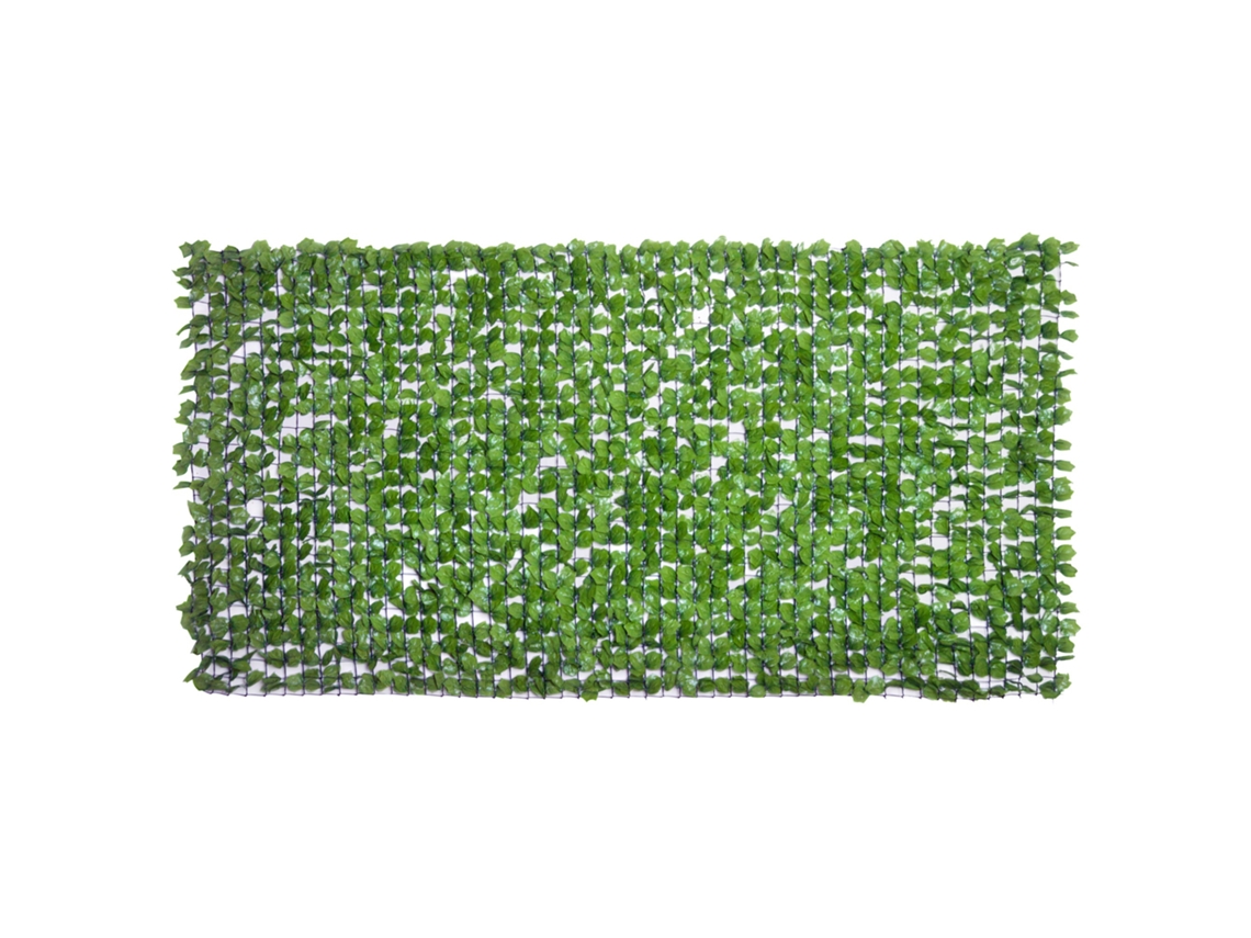 Seto artificial con protección UV, 300x150cm, enrejado verde con hojas.
