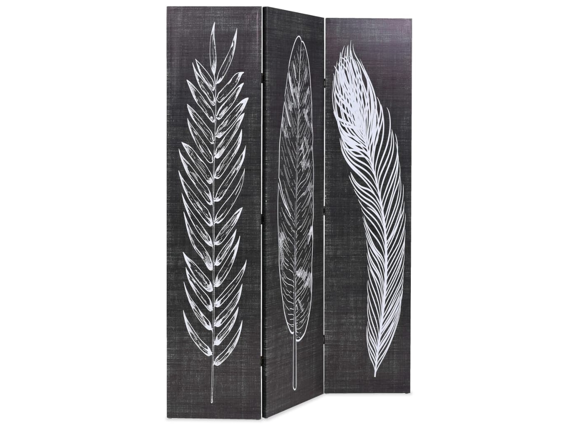 Mampara plegable con estampado de plumas, 120 x 170 cm, blanco y negro, WSD874745, Lovely Home