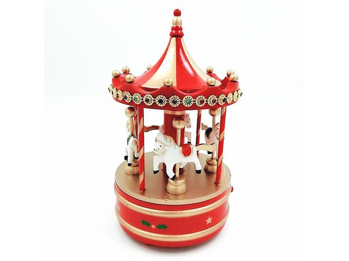 Caja De Música De Carrusel Mecánico Mini Regalo Navideño Decoración Familiar Hotel Madera Metal