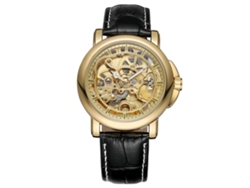 Reloj Mecánico Automático De Moda Para Hombre Con Correa De Piel Sintética (dorado Y Negro)