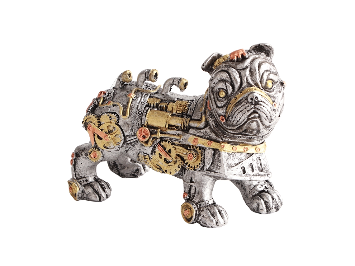 Adorno de resina con forma de perro steampunk mecánico
