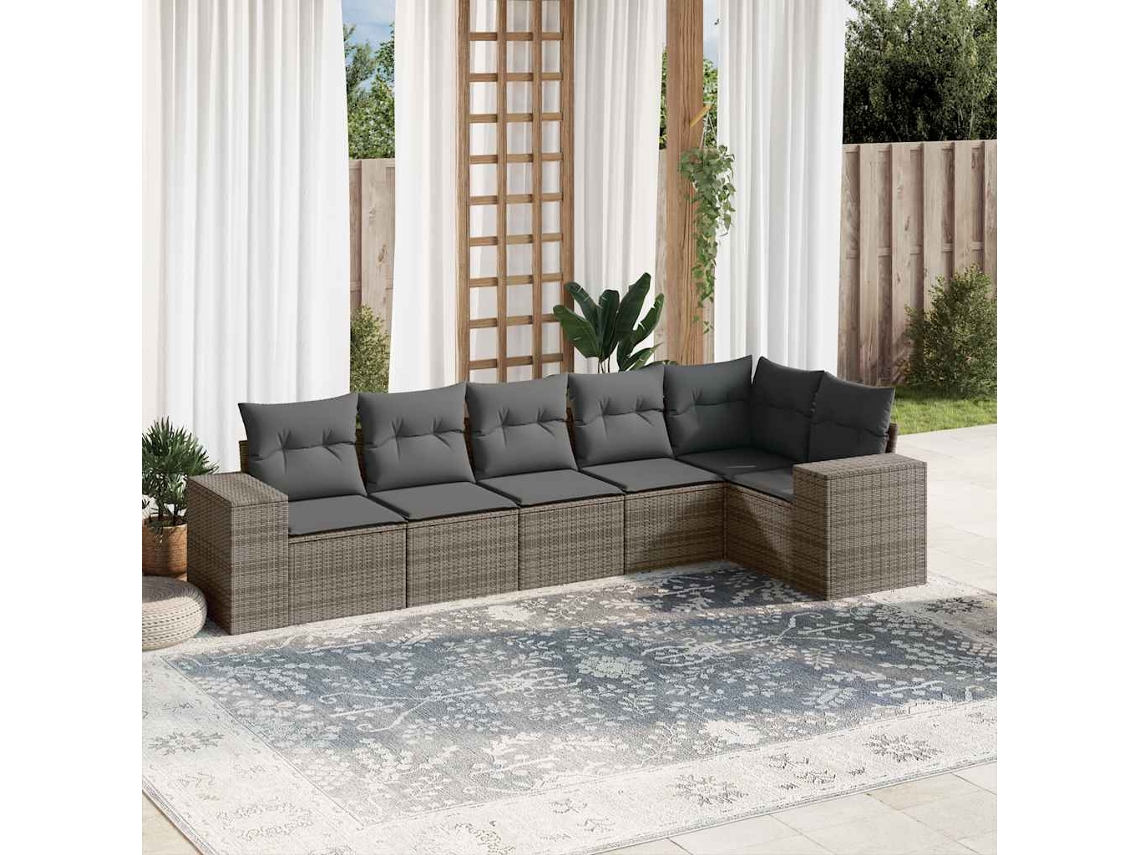 Conjunto de sofá de jardín de 6 piezas con cojines de mimbre gris, Dkd Home Decor