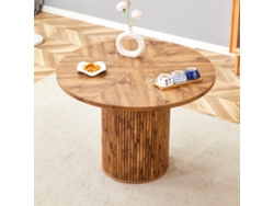 Mesa Redonda 100 Cm Para Comedor, Mdf Con Textura De Madera En 4 Segmentos, Patas Cilíndricas Con Soporte Metálico