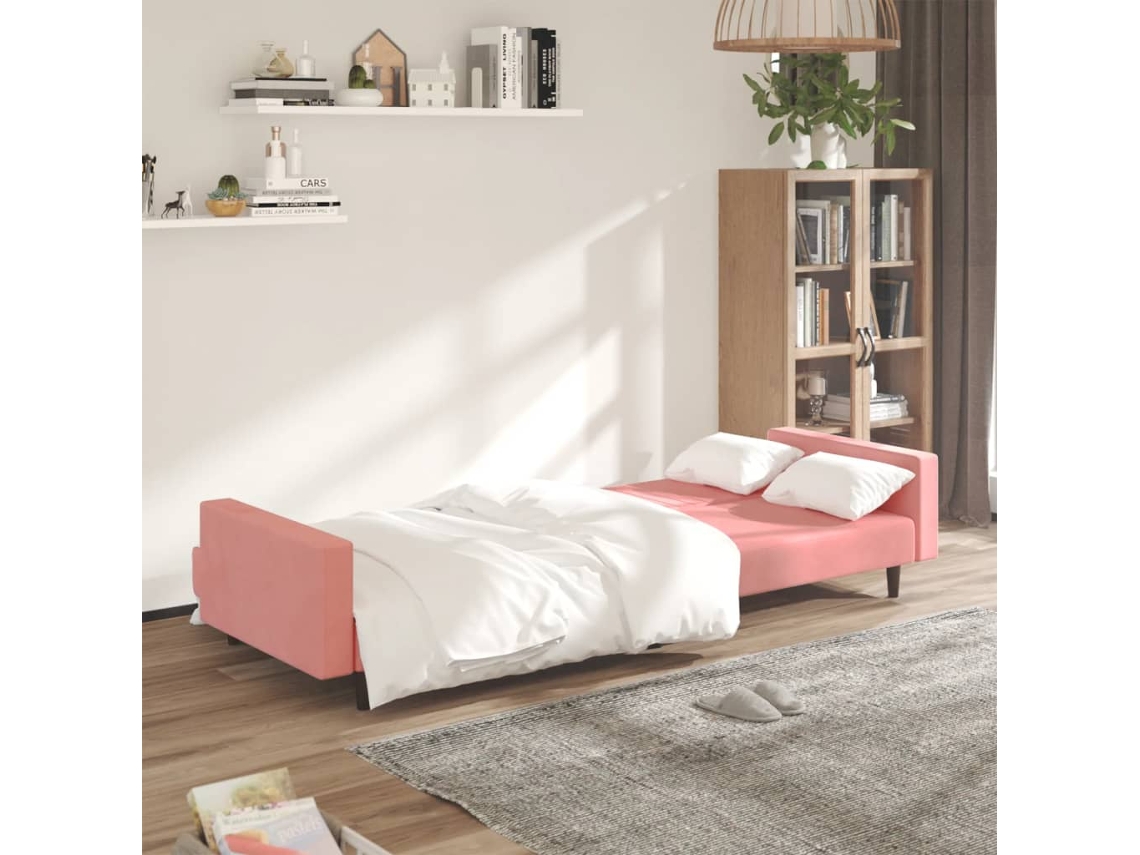 Sofá Cama De 2 Plazas Terciopelo Rosa