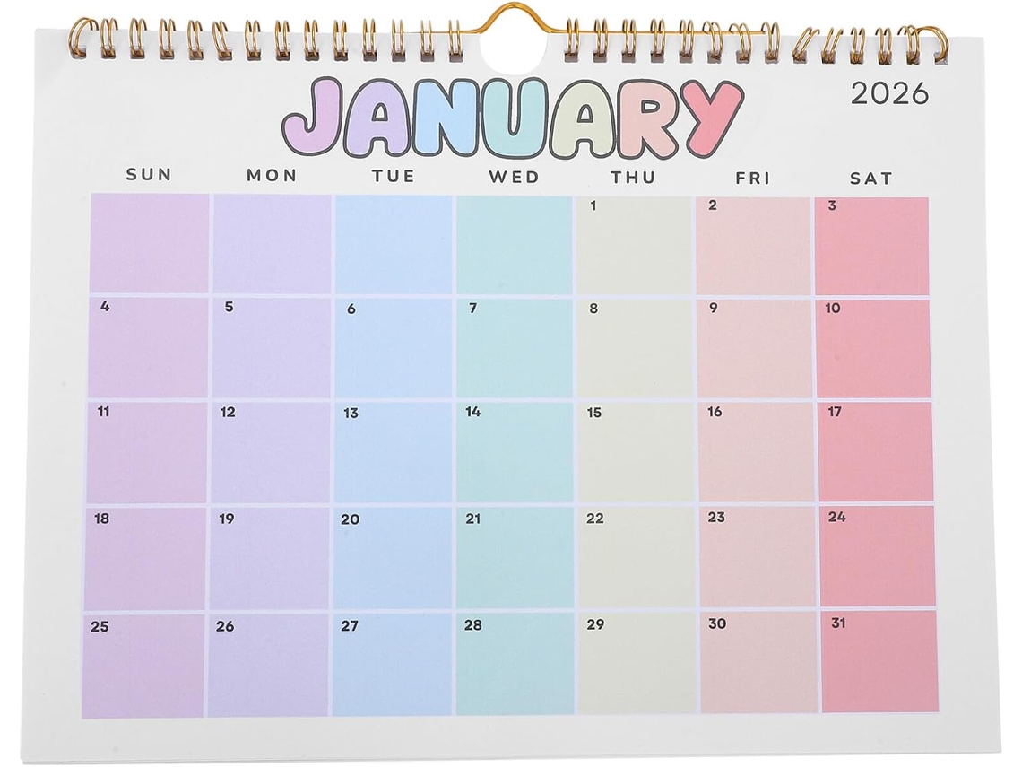 Calendario De Pared De Gran Formato 2026, 28 X 21 Cm, Encuadernado En Espiral