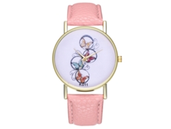 Reloj De Pulsera Unisex De Cuarzo Con Correa De Piel Sintética Con Estampado De Mariposas Rosas.