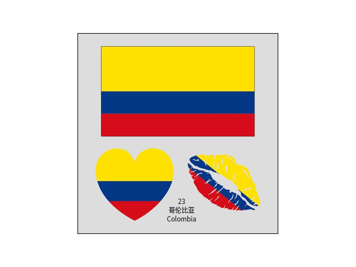 (colombia) 50 Tatuajes Temporales De Banderas, Pegatinas Faciales De Transferencia Al Agua