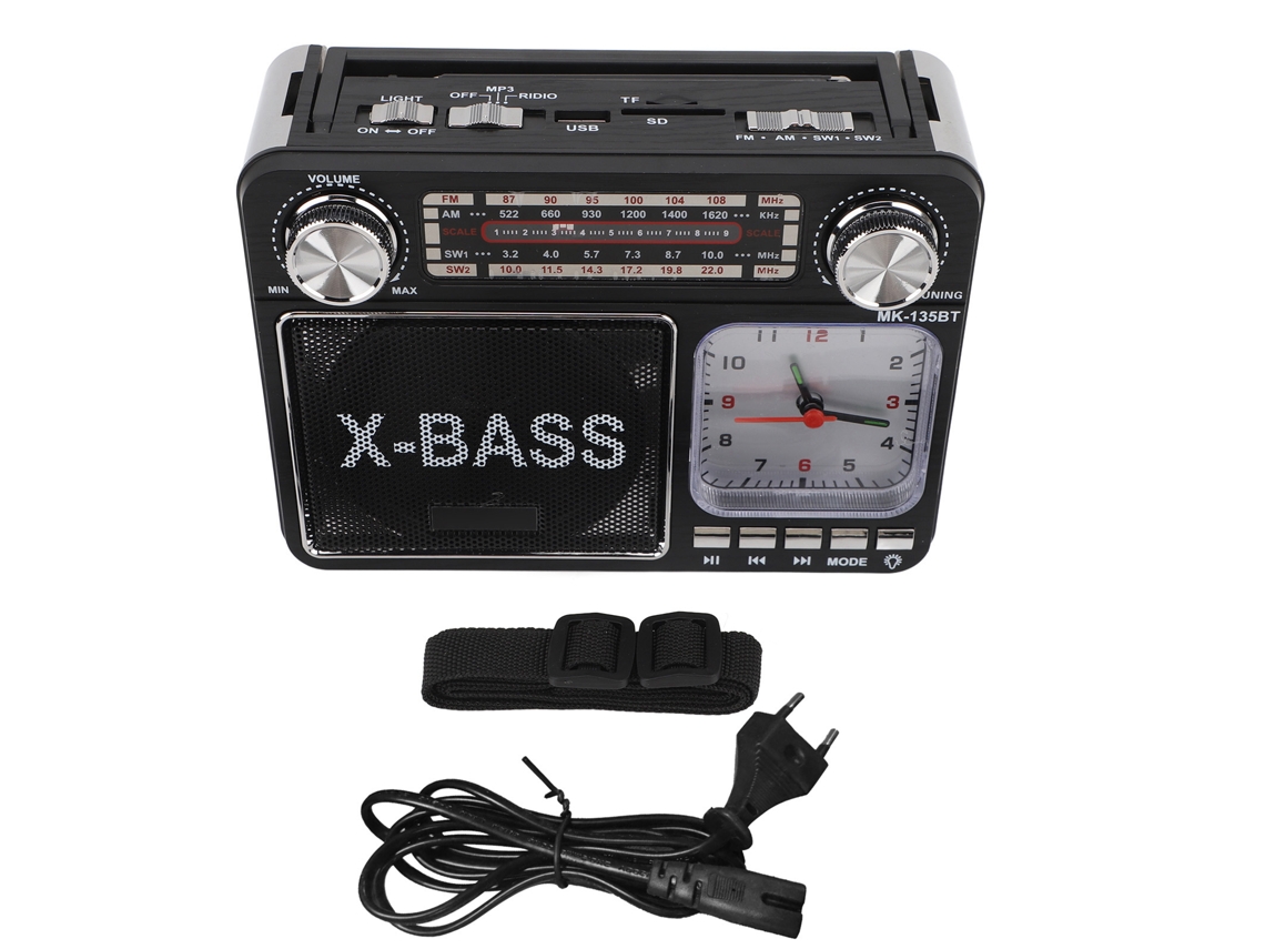 Radio Bluetooth Inalámbrica Retro Portátil Con Sintonización Manual Am/fm/sw, Luz, Reloj, Enchufe Europeo De 220 V, Color Negro.