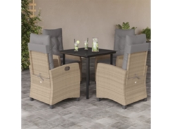 Conjunto de comedor de jardín de 5 piezas con cojines en mimbre beige mixto, DKD Home Decor
