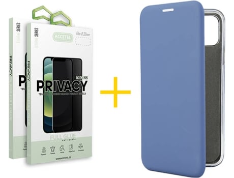 Carcasa + 2 Protectores de Vidrio Anti-Spy iPhone 13 Pro Max ACCETEL PRM Flip Cover Azul