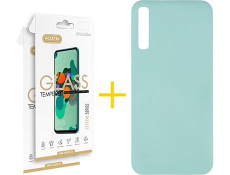Kit Funda + 2 Protectores de Pantalla Samsung Galaxy A50 ACCETEL Silicona Líquida (Verde Agua)