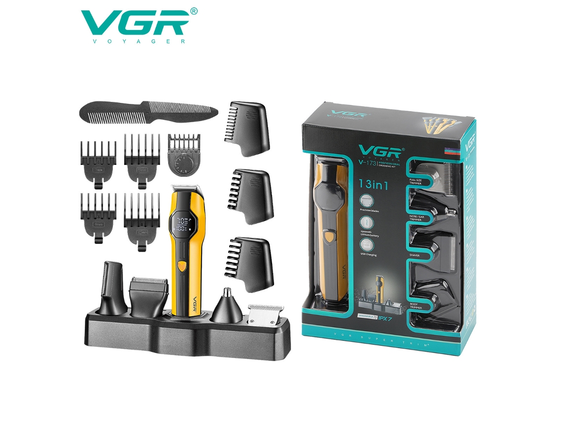 Set de cortapelos digital multifuncional 5 en 1: recortador de vello nasal y patillas, afeitadora MDUG (amarilla)