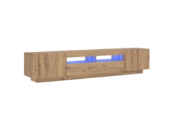 Mueble de TV con luces LED, elaborado en madera de roble artesanal, EXCLUSIVO DE LA CASA