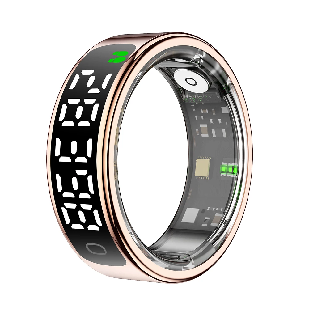 (talla 13, Dorado) Anillo Inteligente Con Pantalla Táctil, Resistente Al Agua, Monitorización De Frecuencia Cardíaca, Oxígeno En Sangre Y Sueño